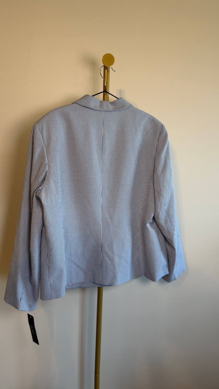 Le Suit Plaid One-Button Blazer Chambray/White 18 NWOT $90