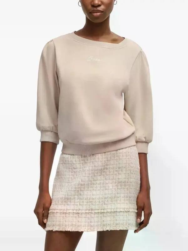 BOSS Women’s Logo Cotton Sweatshirt Neutrals Beige XL $196 NWOT
