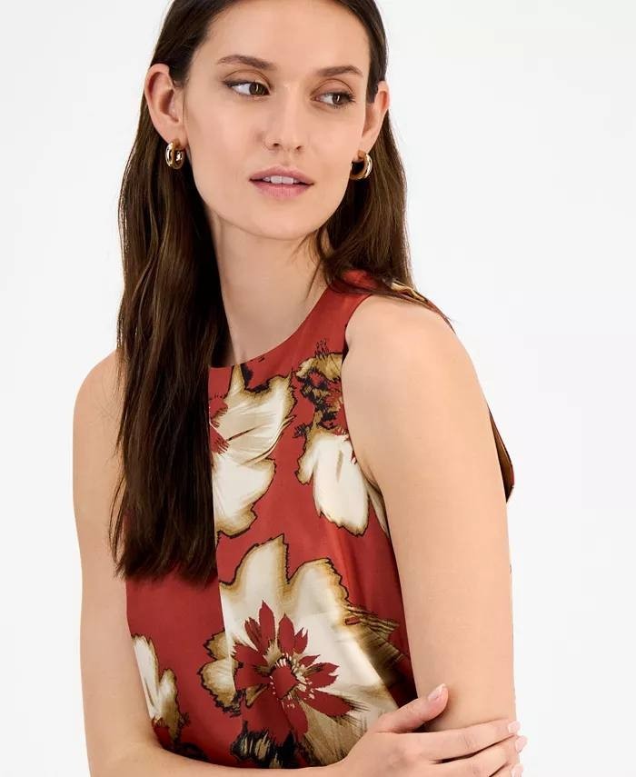 Anne Klein Printed Sleeveless Midi Dress Red 14 NWT $129
