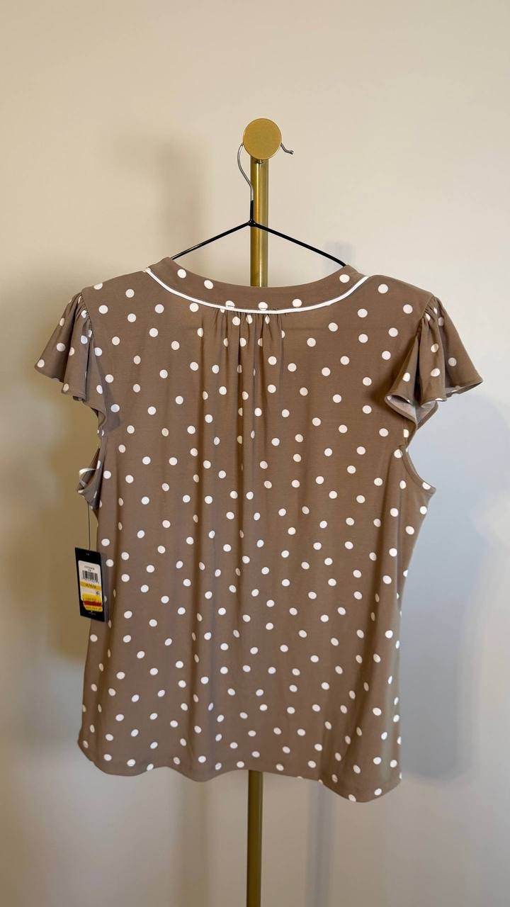 Tommy Hilfiger Women’s  Dot Print Split-Neck Flutter-Sleeve Top M $59 NWT