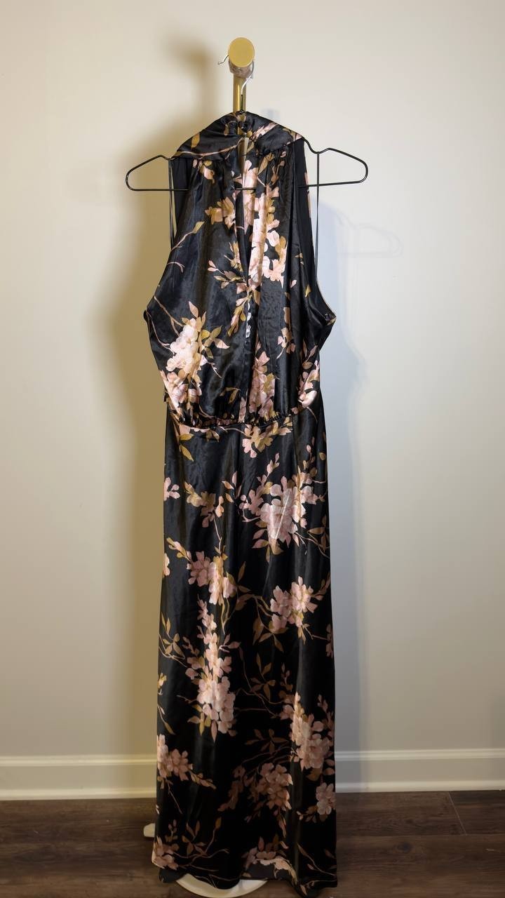 Taylor Women’s Floral V‑Neck Fit & Flare Dress Black Rose Mauve 16 NWT $129