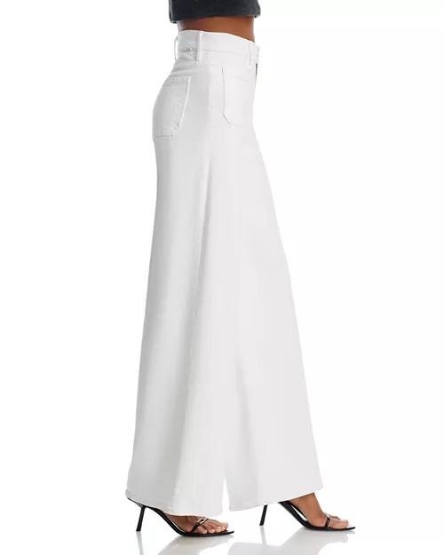 MOTHER High Rise Patch Pocket Wide-Leg Jeans for Women, White, Size 24