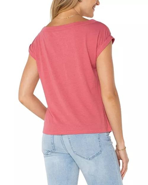 Liverpool Boat Neck Knit Top Slate Rose S NWT Linen Blend Twist Knot Front