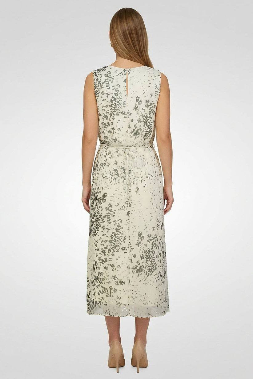 Calvin Klein Sleeveless Printed Midi Dress White Black XL NWT $149