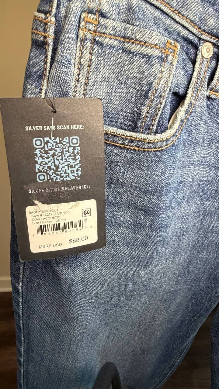 Silver Jeans 90s Baggy Mid Rise Bootcut Jeans Acoustic 25 NWT $88