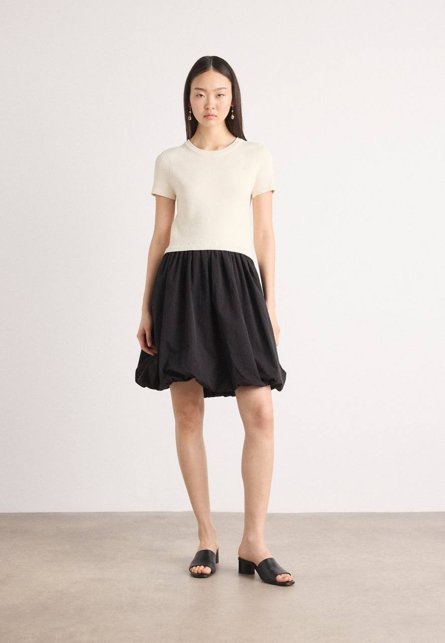 DKNY Mix Media Bubble Dress Coconut/Black Size XL NWT $139