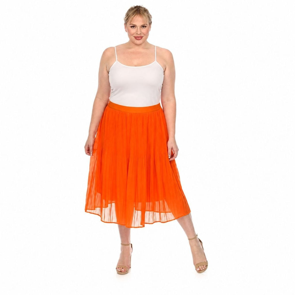 White Mark Plus Size Pleated Chiffon Midi Skirt Orange 2X NWT $50