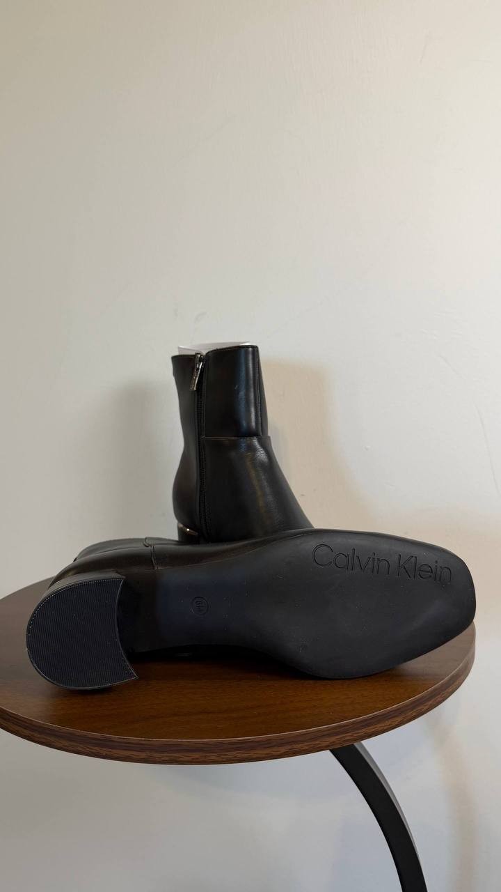 Calvin Klein Parry Booties 6M Black Man‑Made Square Toe Block Heel NIB msrp$129