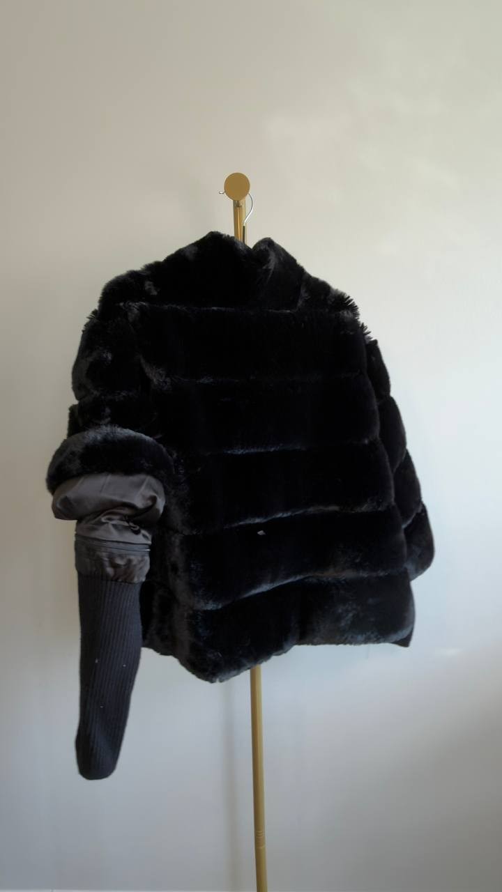 T Tahari Mock Neck Faux‑Fur Jacket Black XL NWT $188