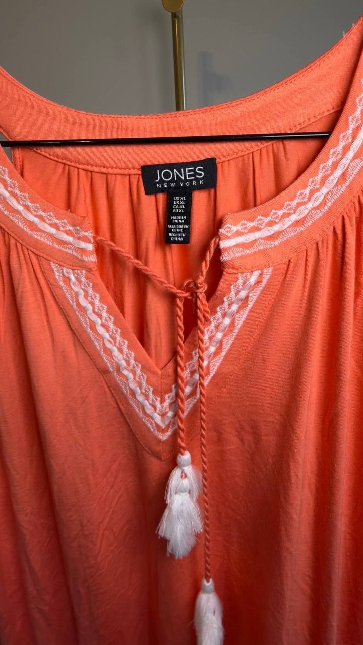 Jones New York Embroidered Halter Neck Tank Coral Sun XL NWT $69.50