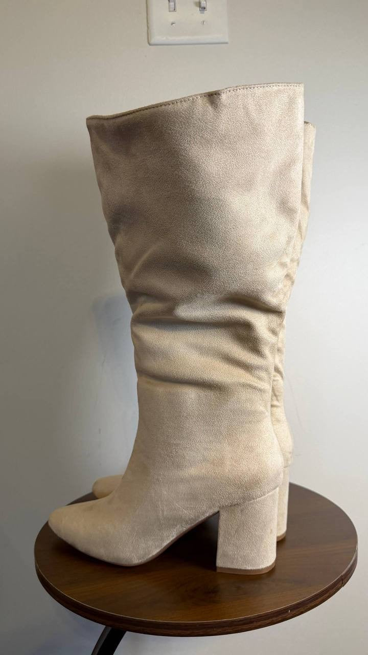 Journee Ameylia Boots 8.5M Bone Faux Suede Knee‑High NIB msrp$79.99