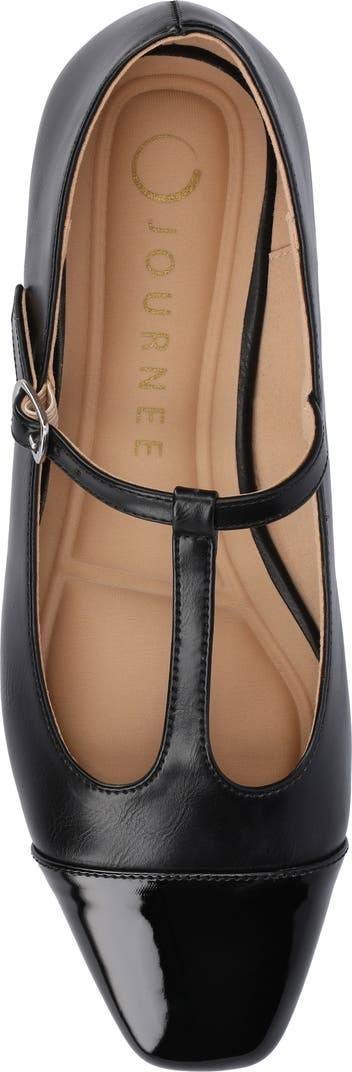 Journee Collection Thea T‑Strap Flats–Black–Size 11W–Faux Leather–New in Box