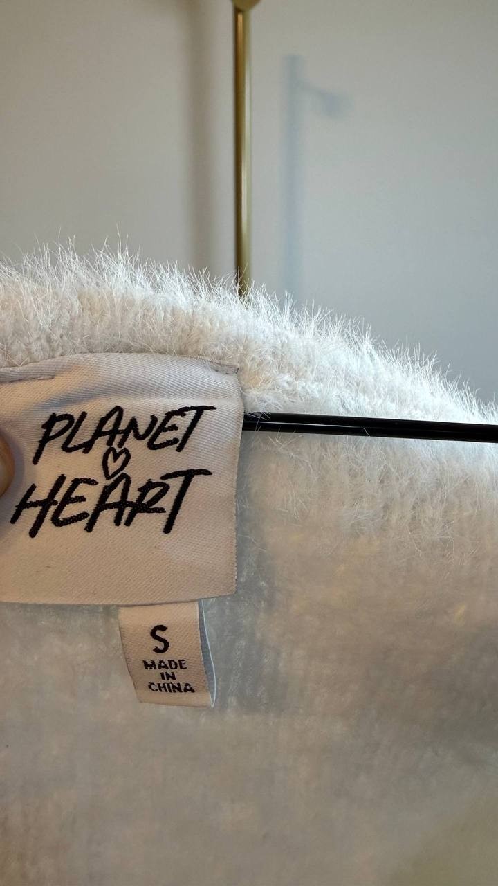 Planet Heart Juniors Bow-Trim Fuzzy Eyelash Sweater White Size S NWOT $39