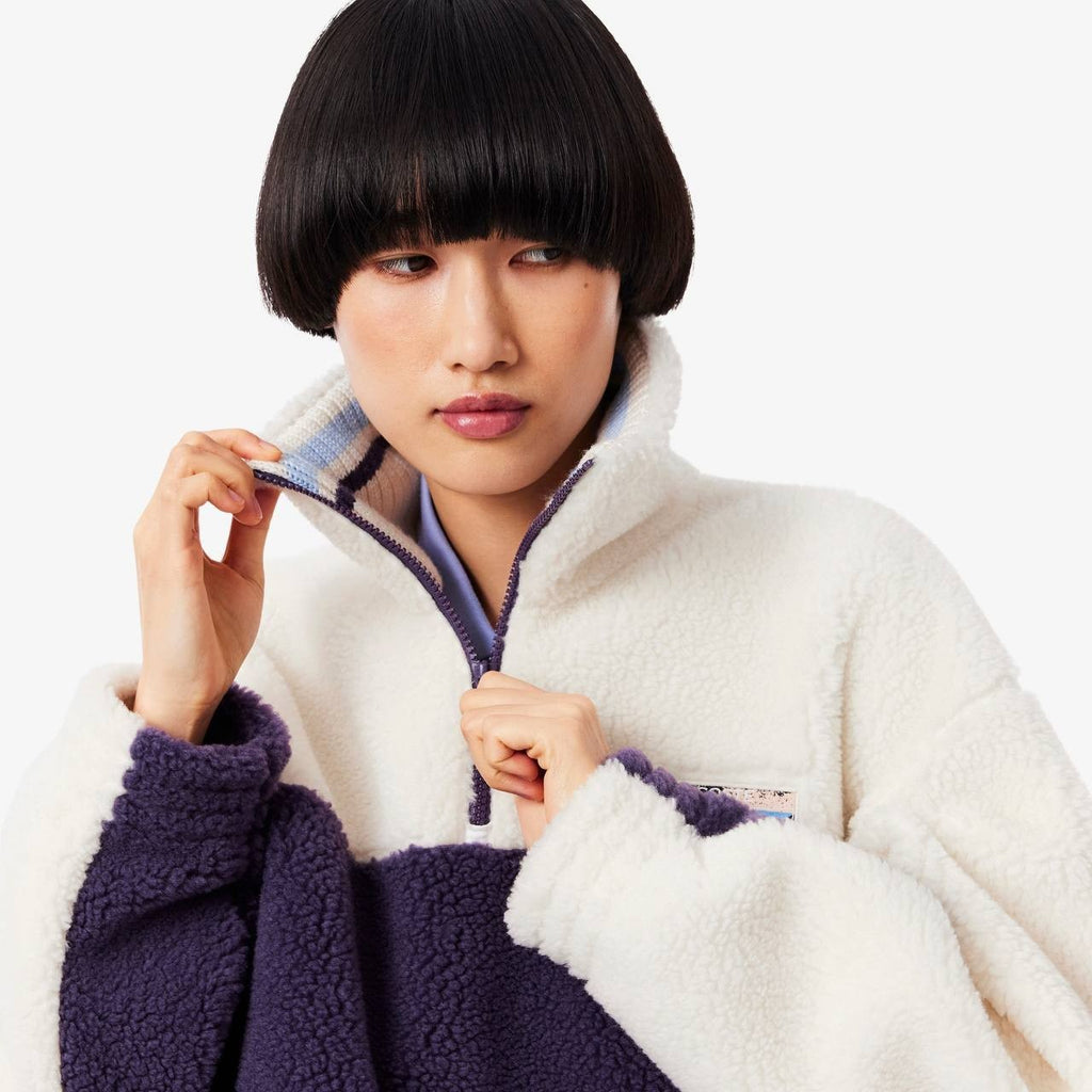 Lacoste Oversized Colorblock Half‑Zip Jacket 44 Purple/White NWT $195