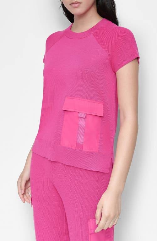 DKNY Satin‑Pocket Short‑Sleeve Sweater – XS, X, L – Wild Berry – NWT – $79
