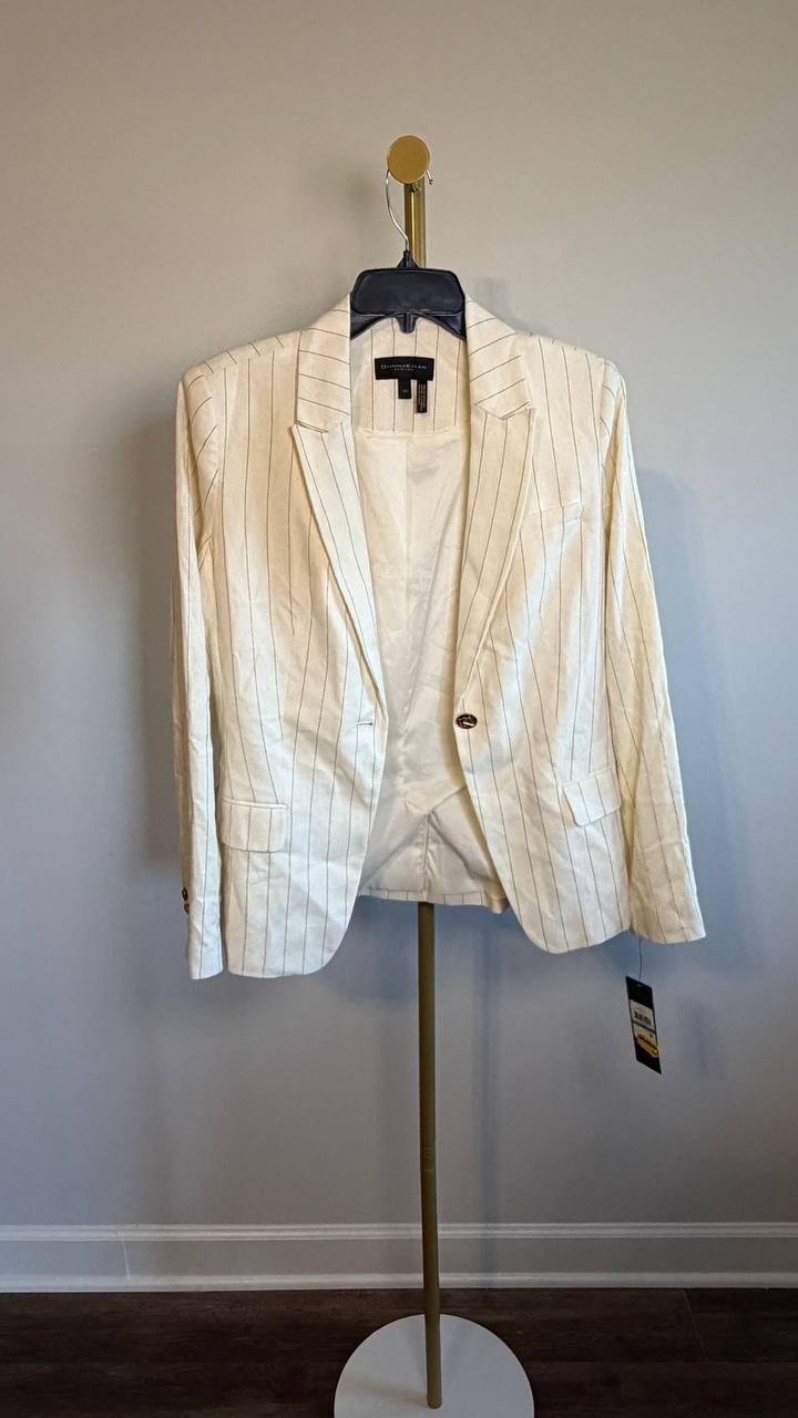Donna Karan NY Pinstriped Blazer Cream 16P NWT $189