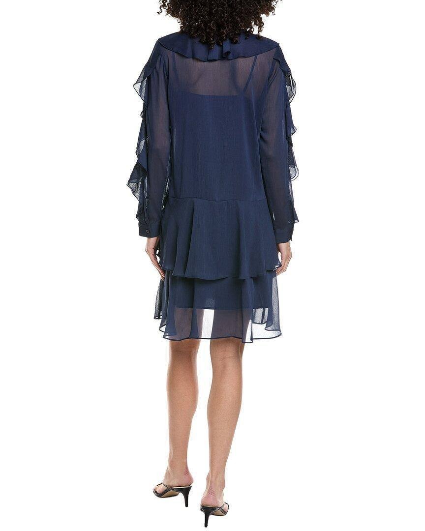 Karl Lagerfeld Paris Layered Ruffle Navy Tie Neck Dress Size 10 NWT