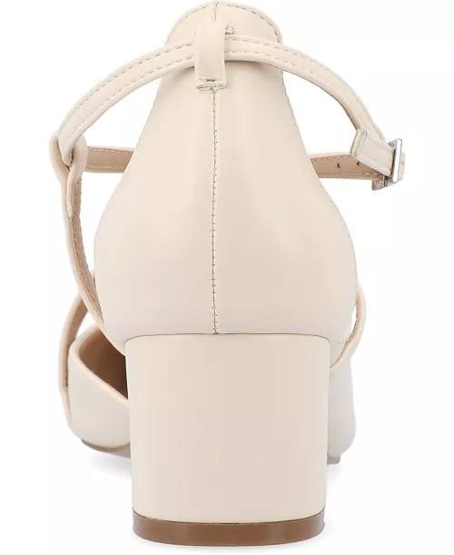 Journee Galvinn Strappy Pointed Toe Block Heel Pumps Bone 8W PU $93 NWB