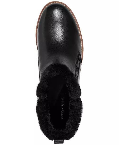 Easy Spirit Jane Cozy Side Zip Wedge Booties Black 6.5M Leather $159 NWB