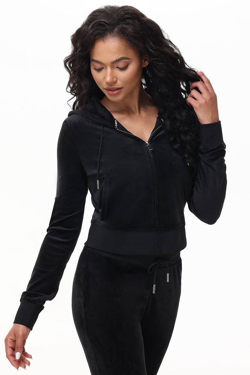 Juicy Couture OG Big Bling Velour Zip Hoodie Black Size S NWT $119