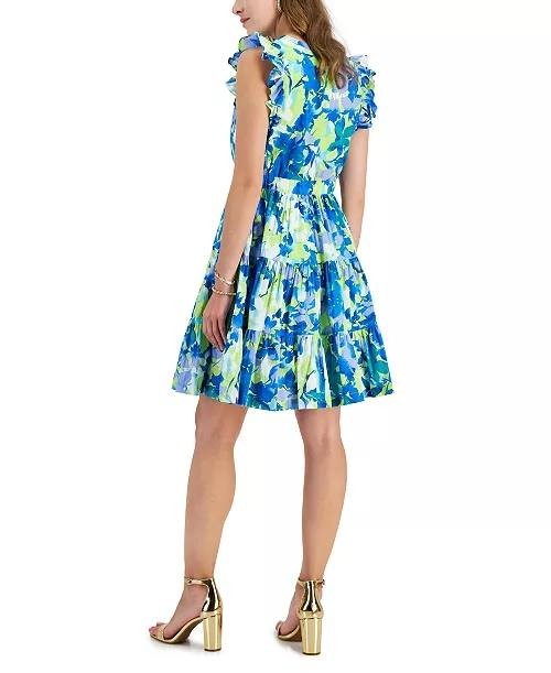 Taylor Floral Cotton A-Line V-Neck Dress, Sleeveless, Size 6, Knee-Length