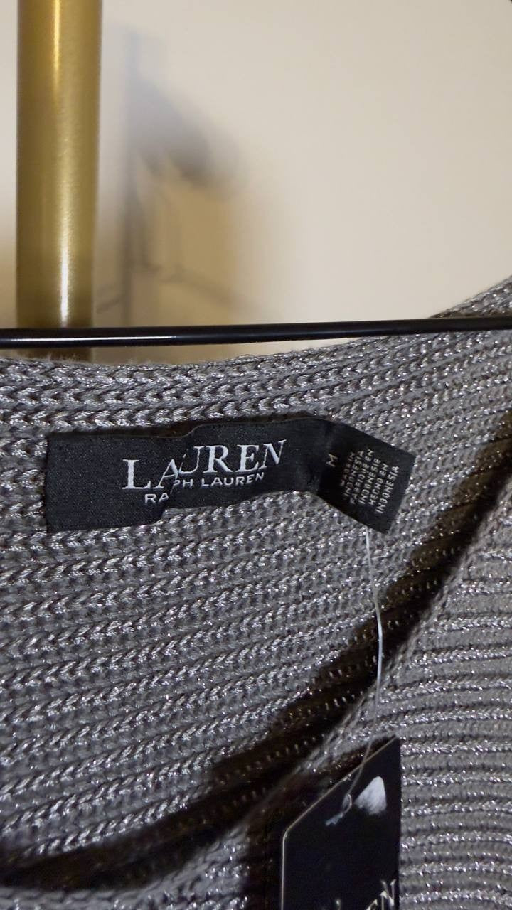 Lauren Ralph Lauren Rib Knit Dolman Sleeve Sweater Deco Pewter M NWT $125