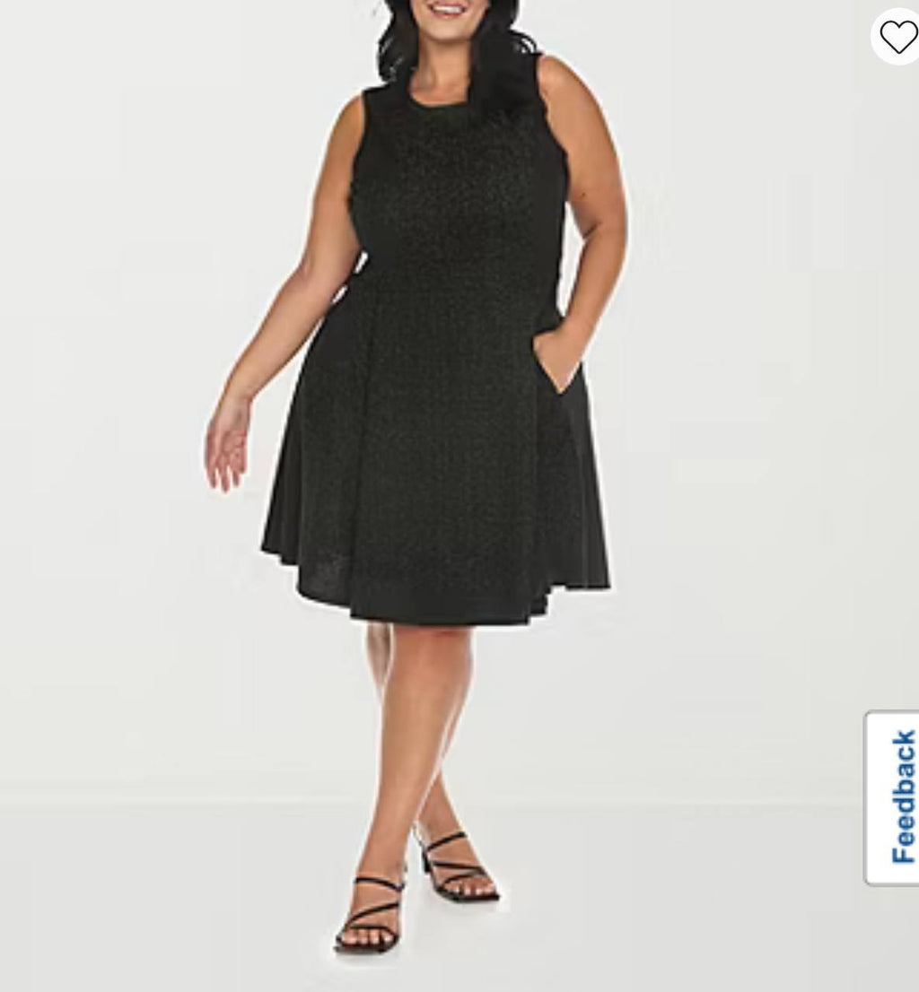 White Mark Dress 2XL Black Sleeveless Fit Flare Scoop Neck Stretch Knit NWT