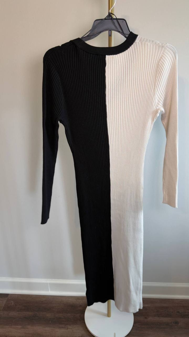 Nina Parker Plus Size Ribbed Button‑Front Dress Black White 1X NWT $99