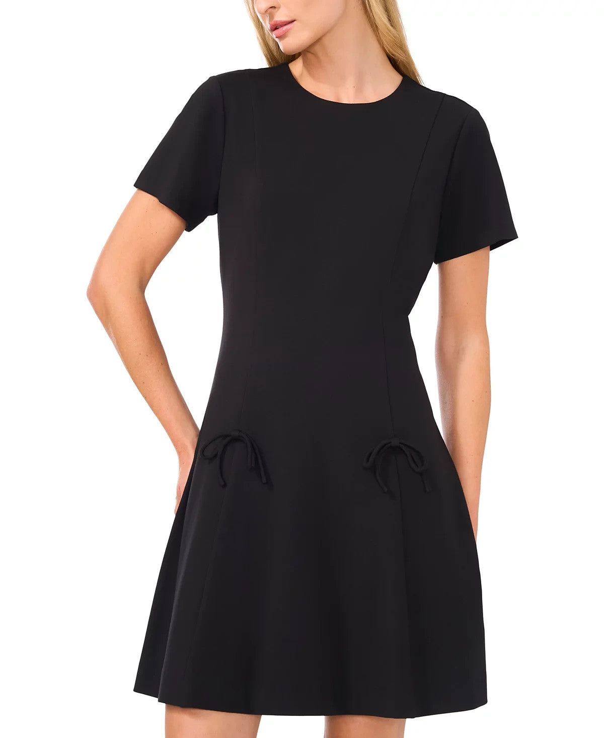 CeCe Bow-Trim Fit & Flare Dress – Black, Size 14
