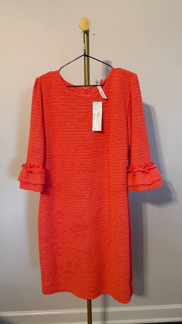 NY Collection Petite Textured Knit Dress Coral PXL $58 NWT
