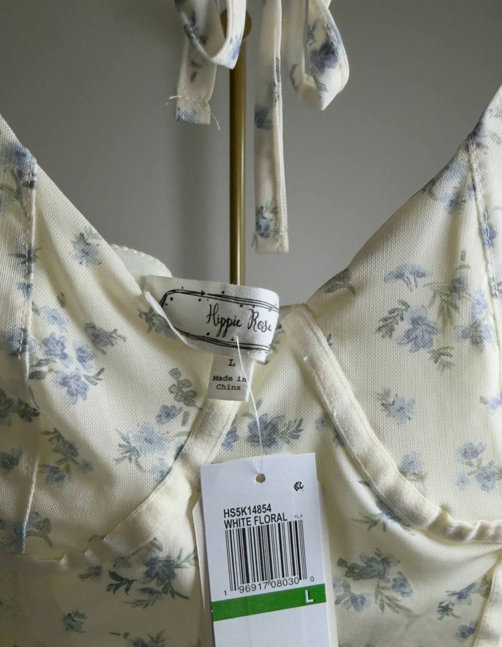 Hippie Rose Juniors’ Corset Short‑Sleeve Mesh Top White Floral L NWT $32