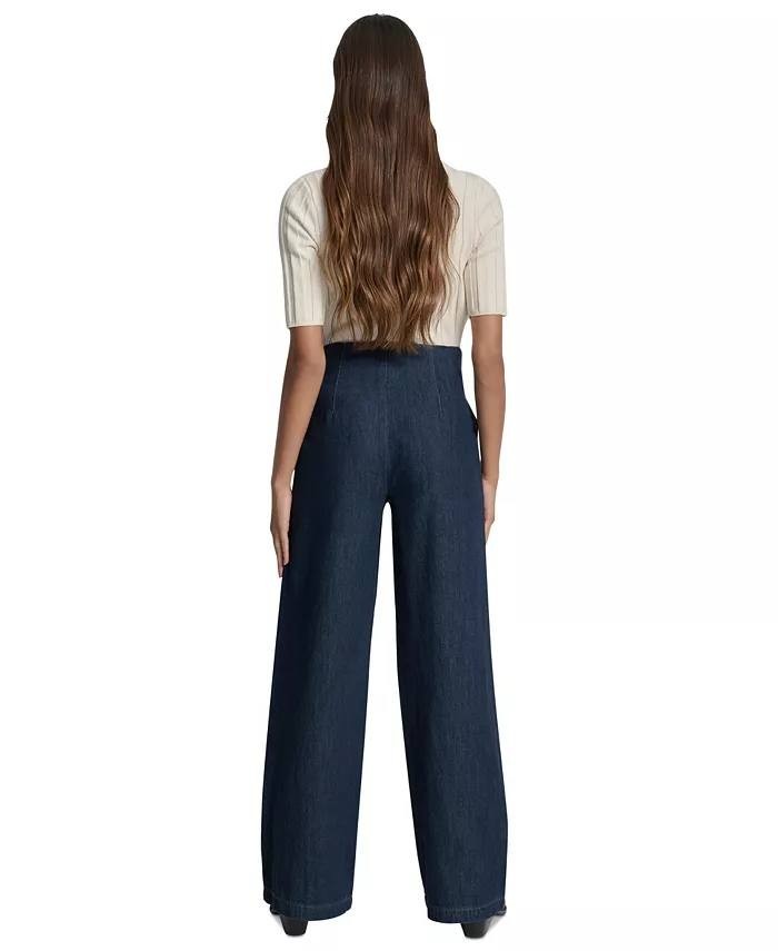 DKNY Jeans Wide Leg Denim Trousers Carmine Classic Fit Size27 NWT$119 damage zip