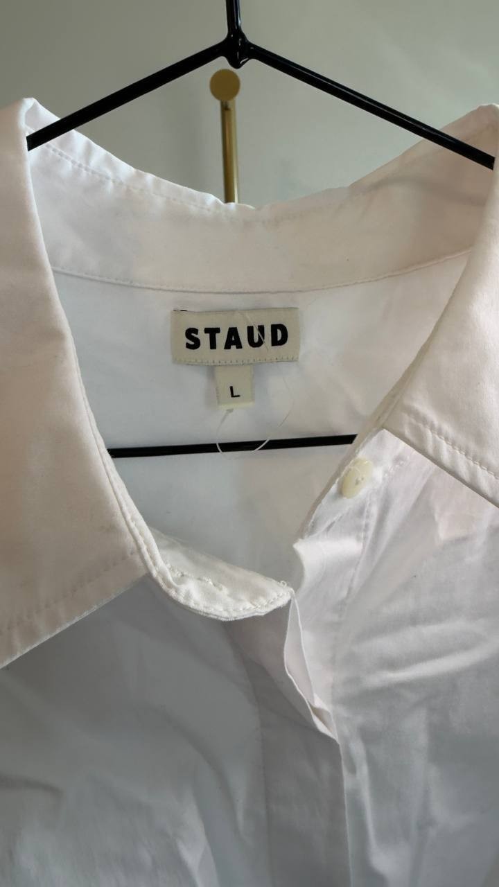 STAUD Lisa Crop Button‑Up Tie Waist Top White L NWOT $275