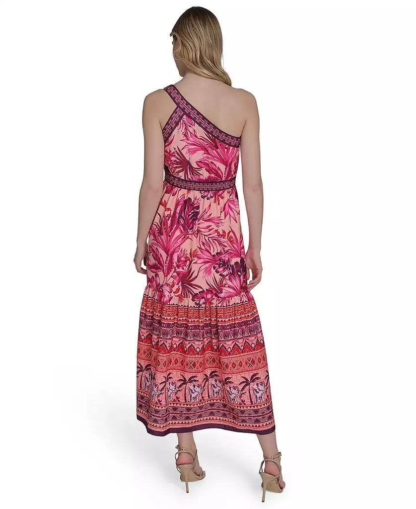 Eliza J Mixed‑Print One‑Shoulder Tiered Midi Dress Floral Multi 2 NWT $158