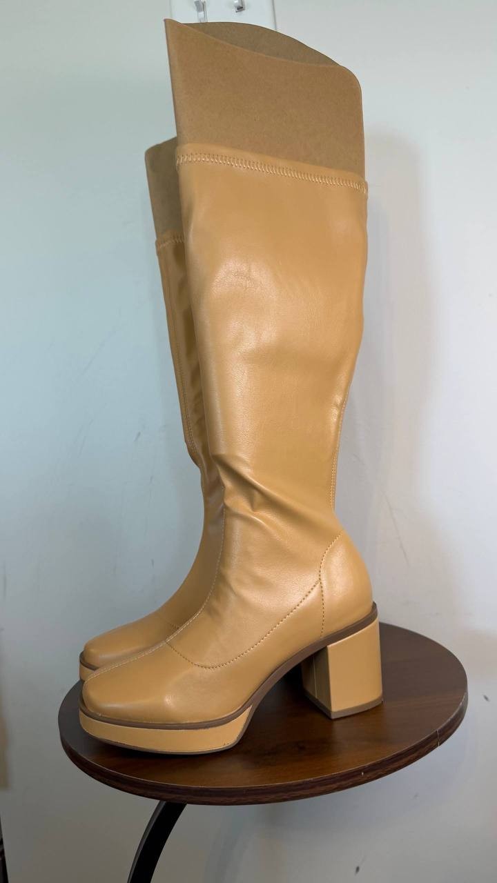 Journee Collection Alondra Platform Boots Tan 6 Faux Leather Knee High $139.99 N