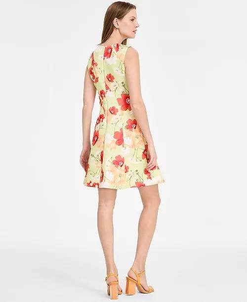 Vince Camuto Printed Scuba Fit & Flare Dress Lime 2 NWT $138
