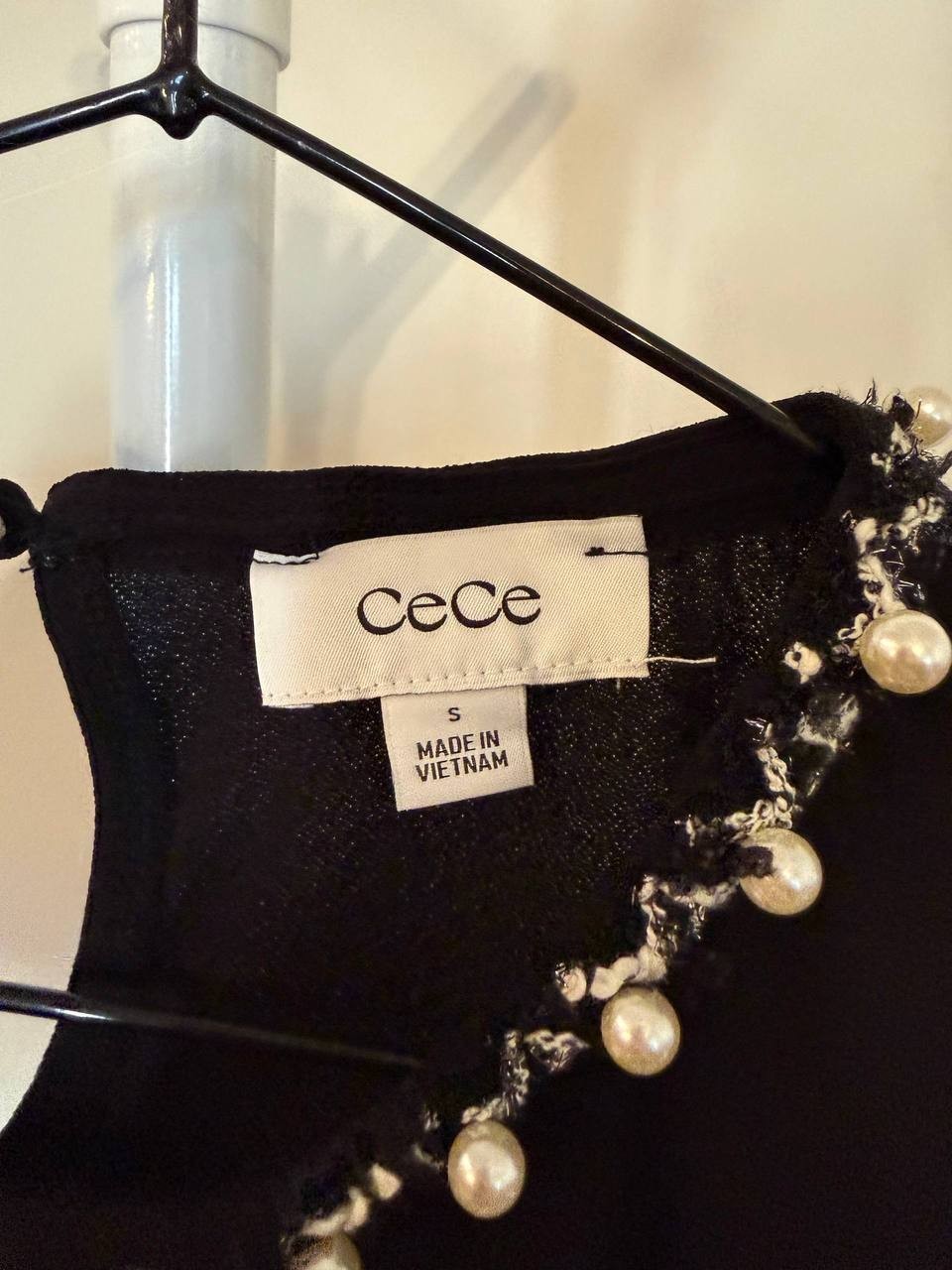 CeCe Faux‑Pearl Embellished T‑Shirt – Size S – Black– NWT – $59
