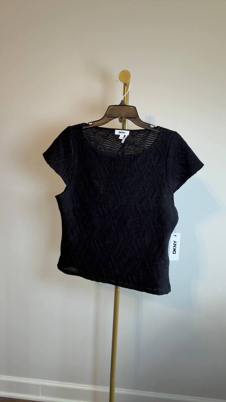 DKNY Texture Knit Top Black M NWT $69