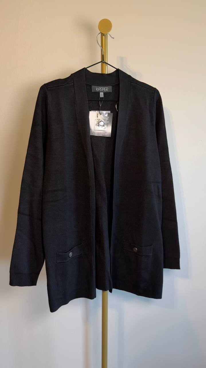 Kasper Open-Front Long-Sleeve Cardigan Black S NWT $99