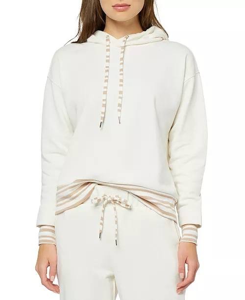 Three Dots Striped Trim Hoodie, Women's Pullover, Cotton Blend, M NWT