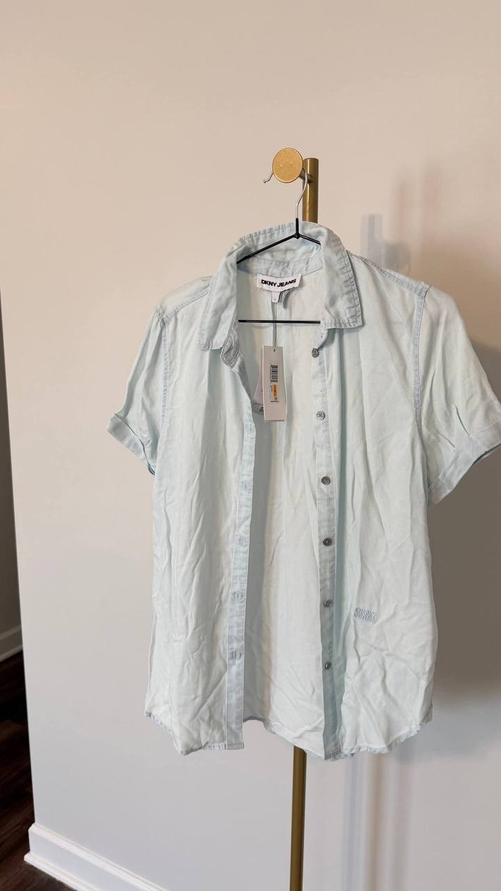 DKNY JEANS Blue Rolled Sleeve Shirt Size S NWT Casual Modern Top msrp$69