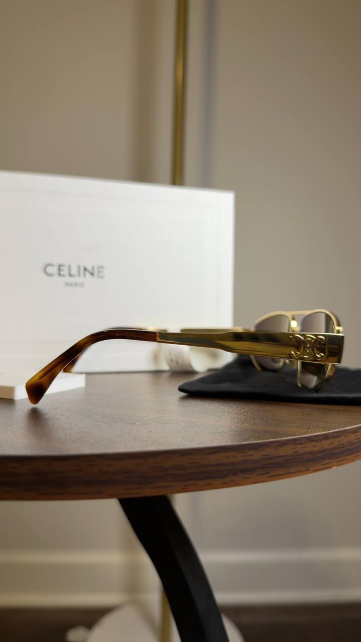Celine  Metal  Triomphe  CL40281U  Gold/Green  Sunglasses  OS  NWT  $550
