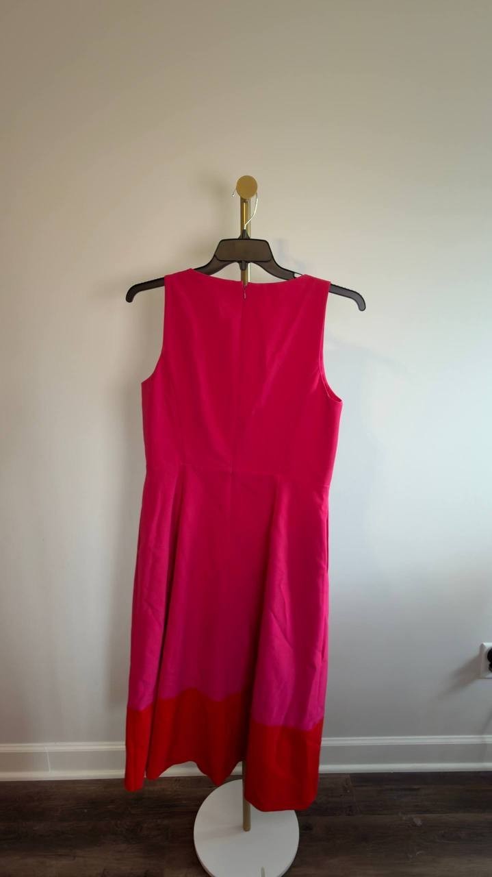Anne Klein Colorblock A‑Line Surplice Midi Dress Fuchsia Rose 8 NWT $149
