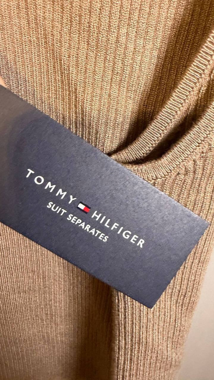 Tommy Hilfiger Contrast‑Tipped Sleeveless Polo Top Brown L $59 NWT