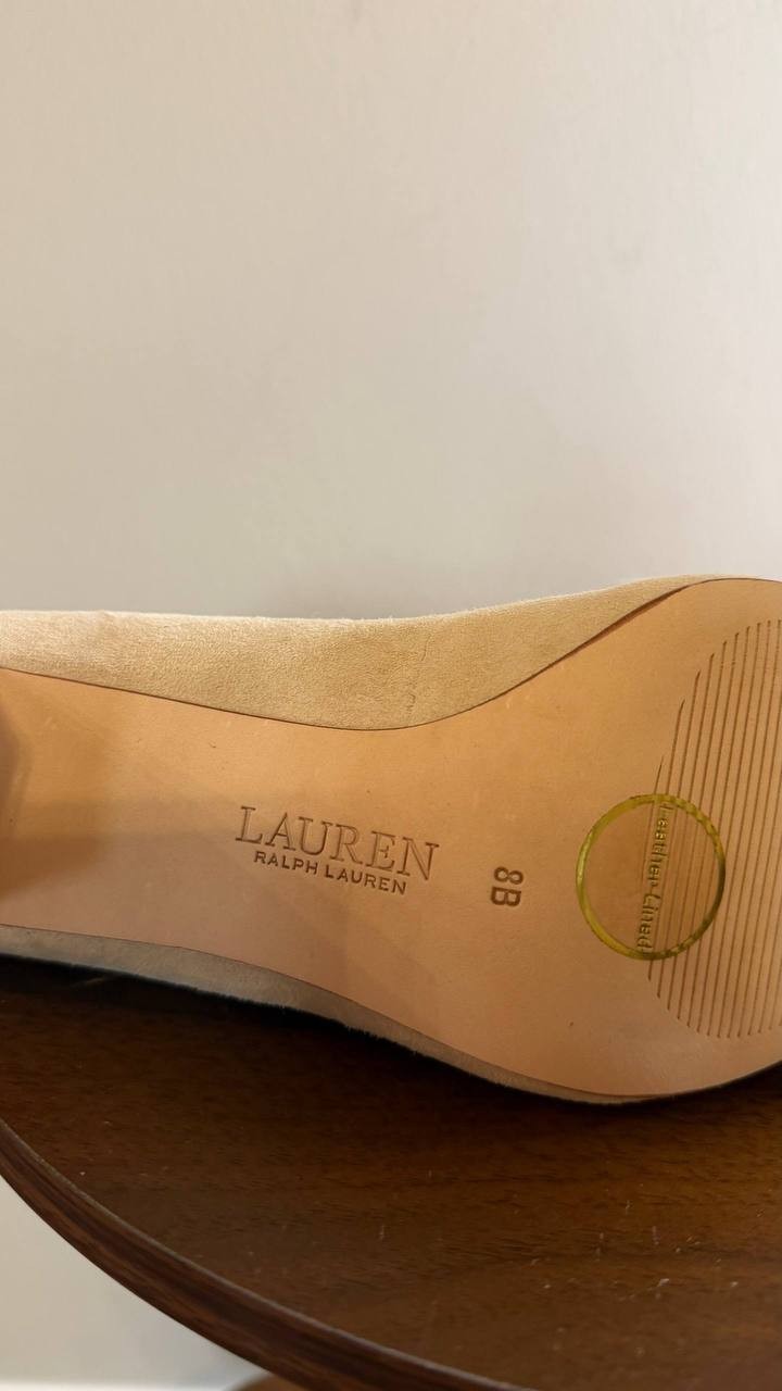 Lauren Ralph Lauren Lanette Pumps 8B Beige Leather Block Heel NewInBox msrp$155