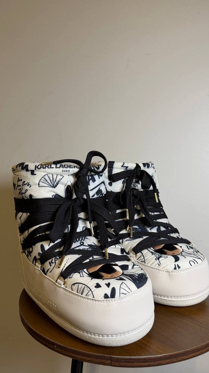 Karl Lagerfeld Snow Boots Size 11 White Multi Textile/Synthetic MSRP $189 NIB