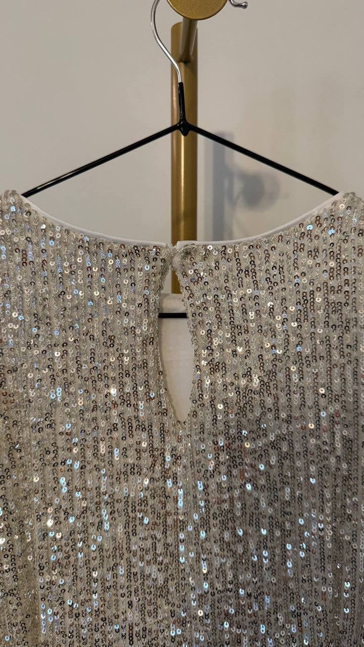CeCe Sequin Dress Short Sleeve Polyester Champagne S NWOT MSRP $99