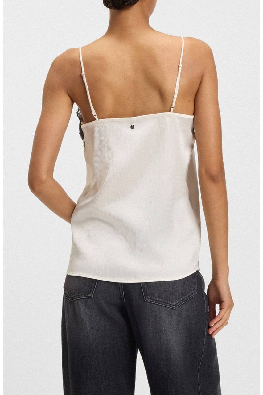 BOSS Ilessy Eyelash Lace Satin Camisole Open White 4 NWT $89