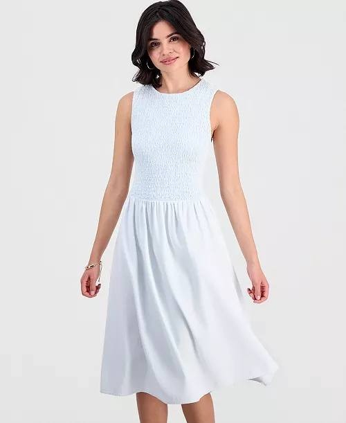 And  Now  This  Petite  Chambray  Smocked  Dress  Bleach  Denim  PM  NWT  $69.50