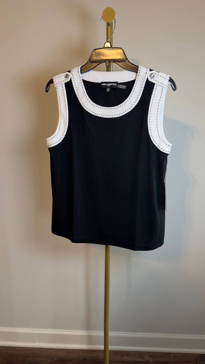 Karl Lagerfeld Paris Tank Top Black/White S NWT $79